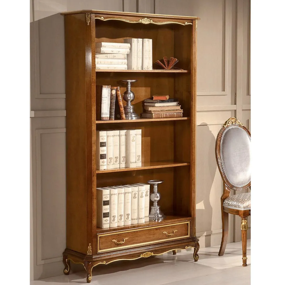 Bücherregal aus Walnussholz im klassischen Stil mit Schublade Made in Italy - Ronald