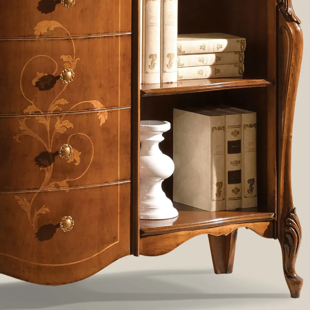 Bücherregal aus Walnussholz mit Intarsien und 4 Schubladen Made in Italy - Caligola