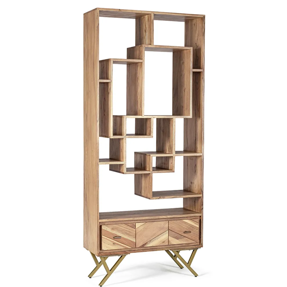 Bücherregal für Wohnzimmer aus Akazienholz und Homemotion-Schublade - Auriel