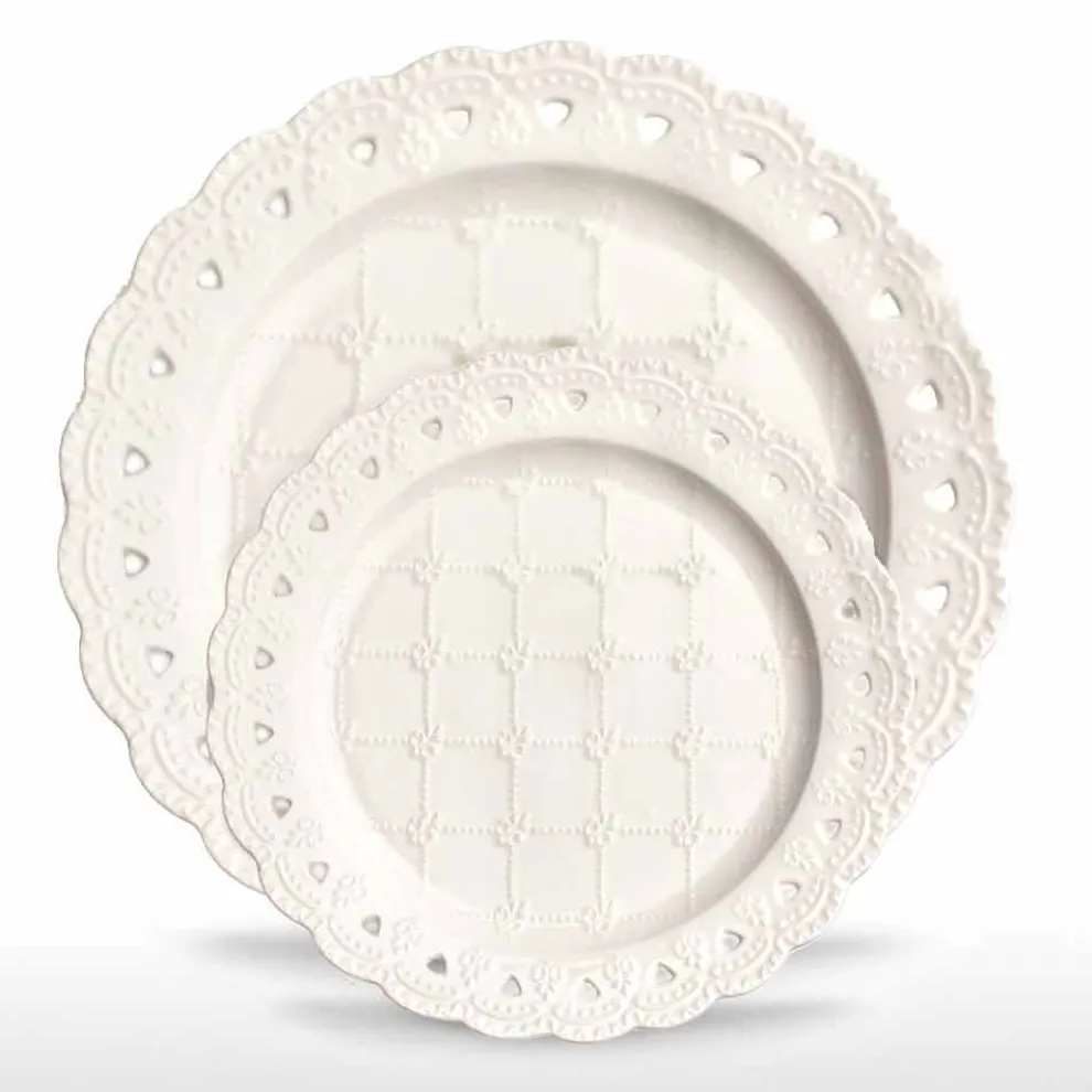 Bevorzugung Teller 12 Stück in weißem Porzellan Hand dekoriert - Rafiki