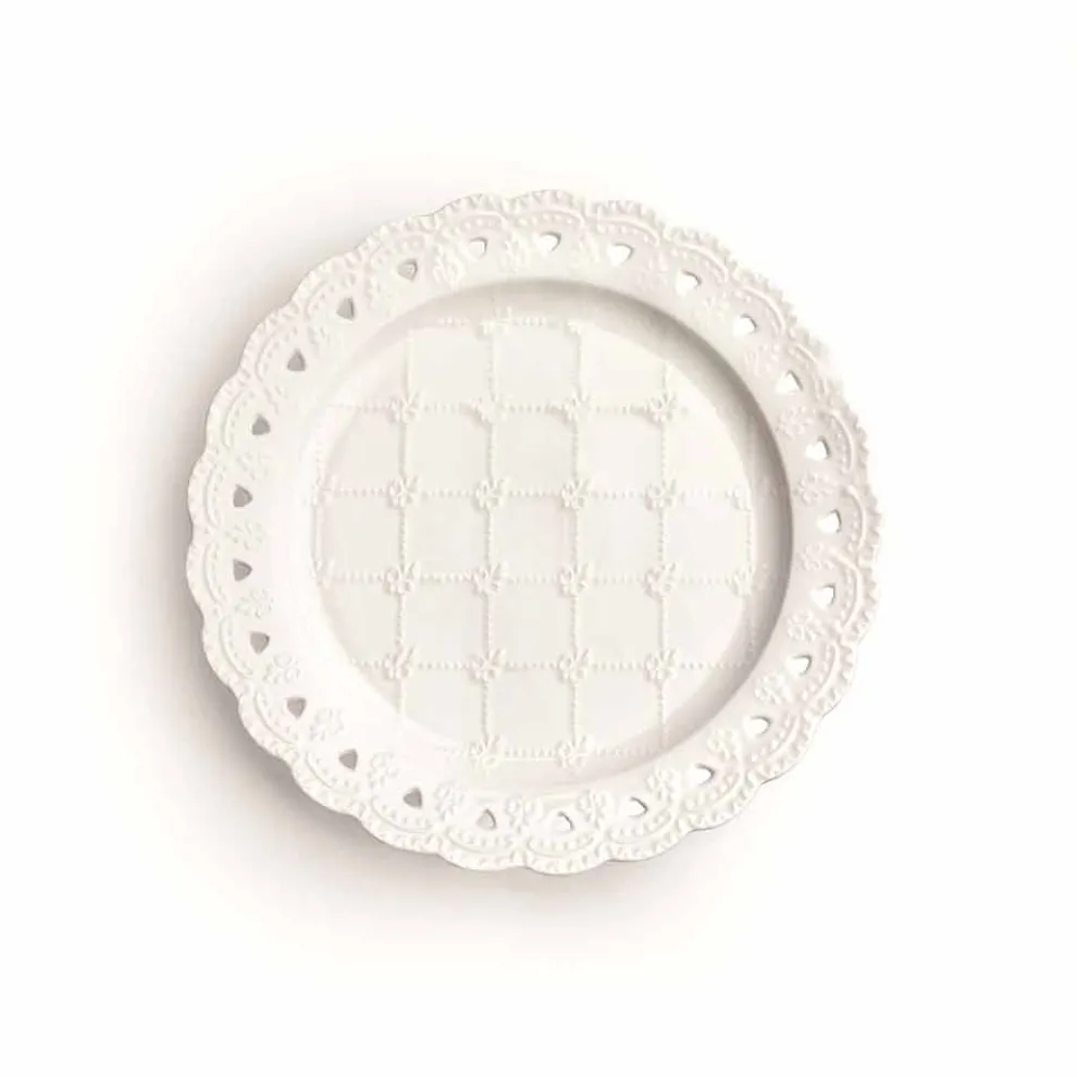 Bevorzugung Teller 12 Stück in weißem Porzellan Hand dekoriert - Rafiki