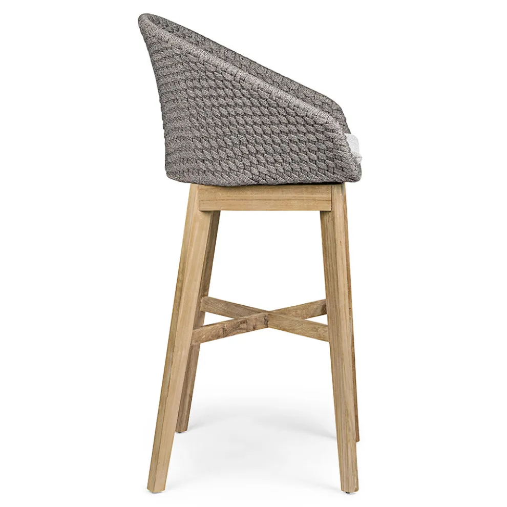 Hoher Außenhocker aus Seil- und Teakholz, Homemotion, 2 Stück - Anitha