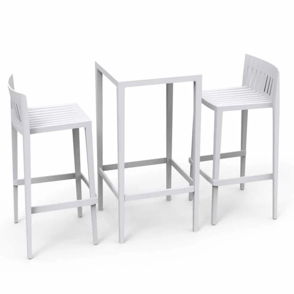 Vondom Spritz Outdoor-Set mit Tisch und 2 weißen Hockern, modernes Design