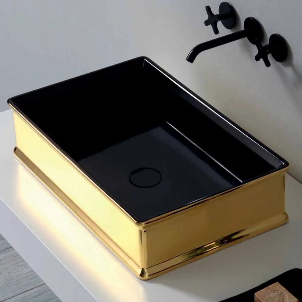 Bicolor Keramik Aufsatzwaschtisch, hergestellt von Debora in Italien