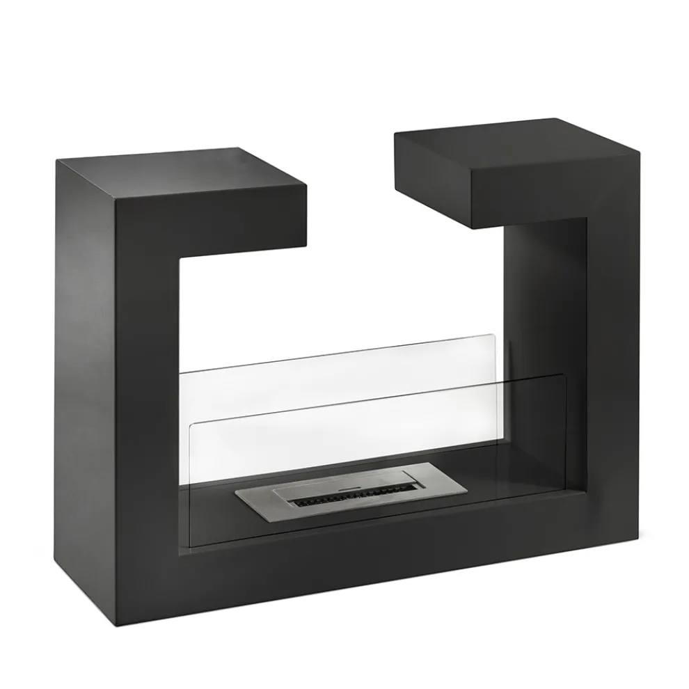 Bioethanol-Bodenkamin aus schwarzem Metall und gehärtetem Glas - Plutanium