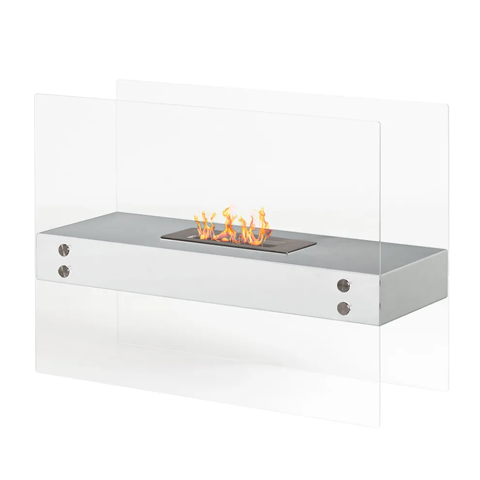 Bioethanol-Bodenkamin aus weißem Metall und gehärtetem Glas – Timon