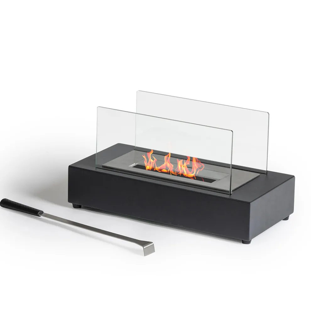 Bioethanol-Tischkamin aus gehärtetem Glas und schwarzem Metall - Fiandre