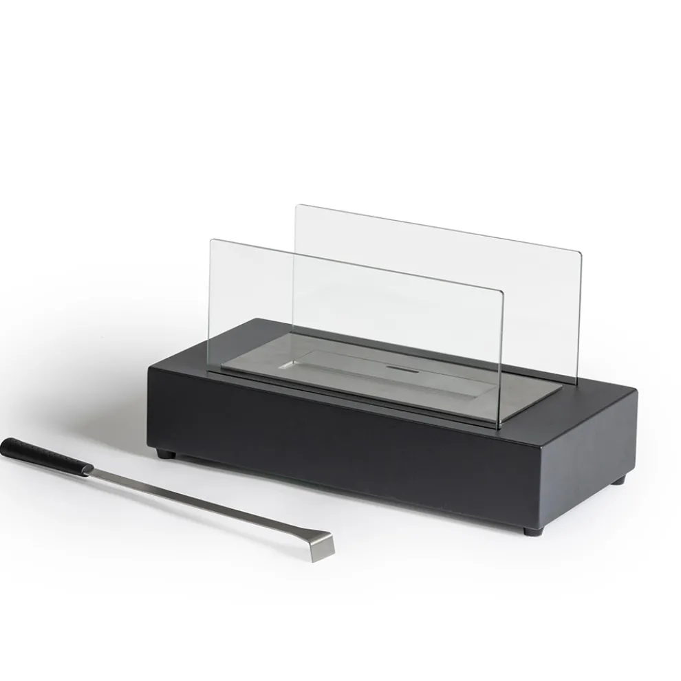 Bioethanol-Tischkamin aus gehärtetem Glas und schwarzem Metall - Fiandre