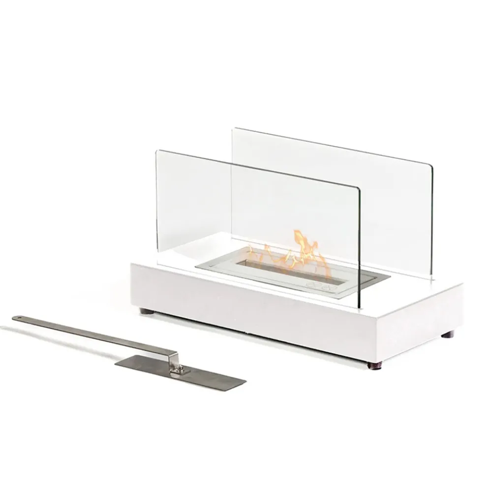 Bioethanol-Tischkamin aus gehärtetem Glas und Metall – Silber