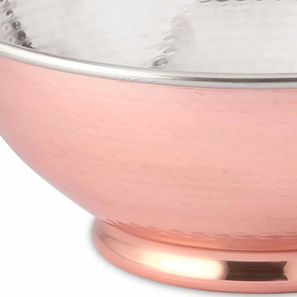 Runde Salatschüssel aus poliertem, geschlagenem Kupfer Made in Italy 25 cm - Daniela