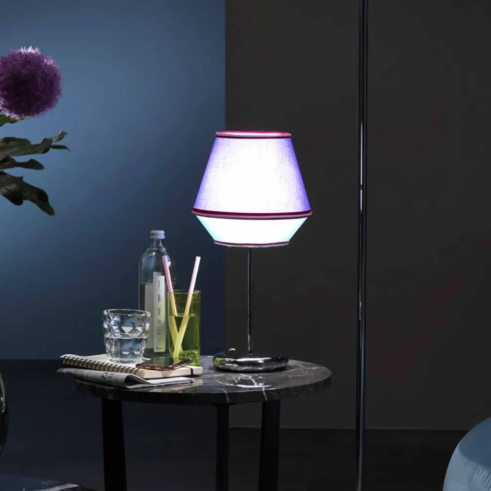 Blaue Tischlampe mit verchromter Metallstruktur Made in Italy - Soja