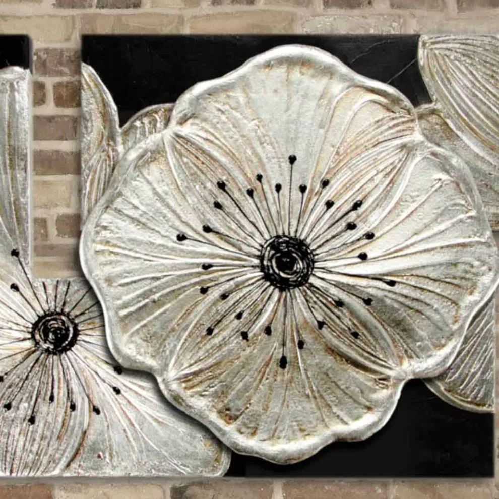 Blumen-Gemälde in modernem Design Petunia Argento klein Viadurini Decor