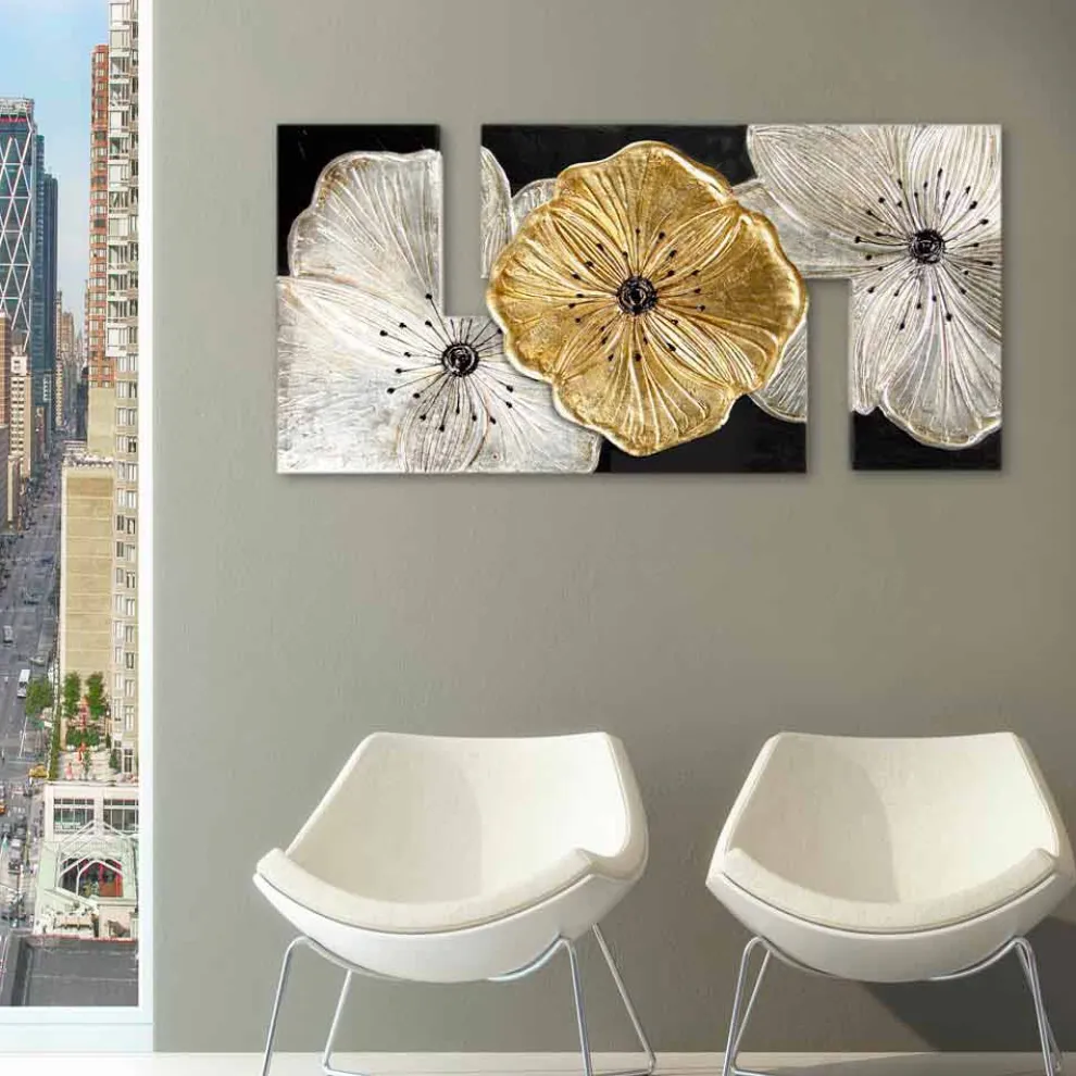 Blumen-Gemälde in modernem Design Petunia Oro klein Viadurini Decor