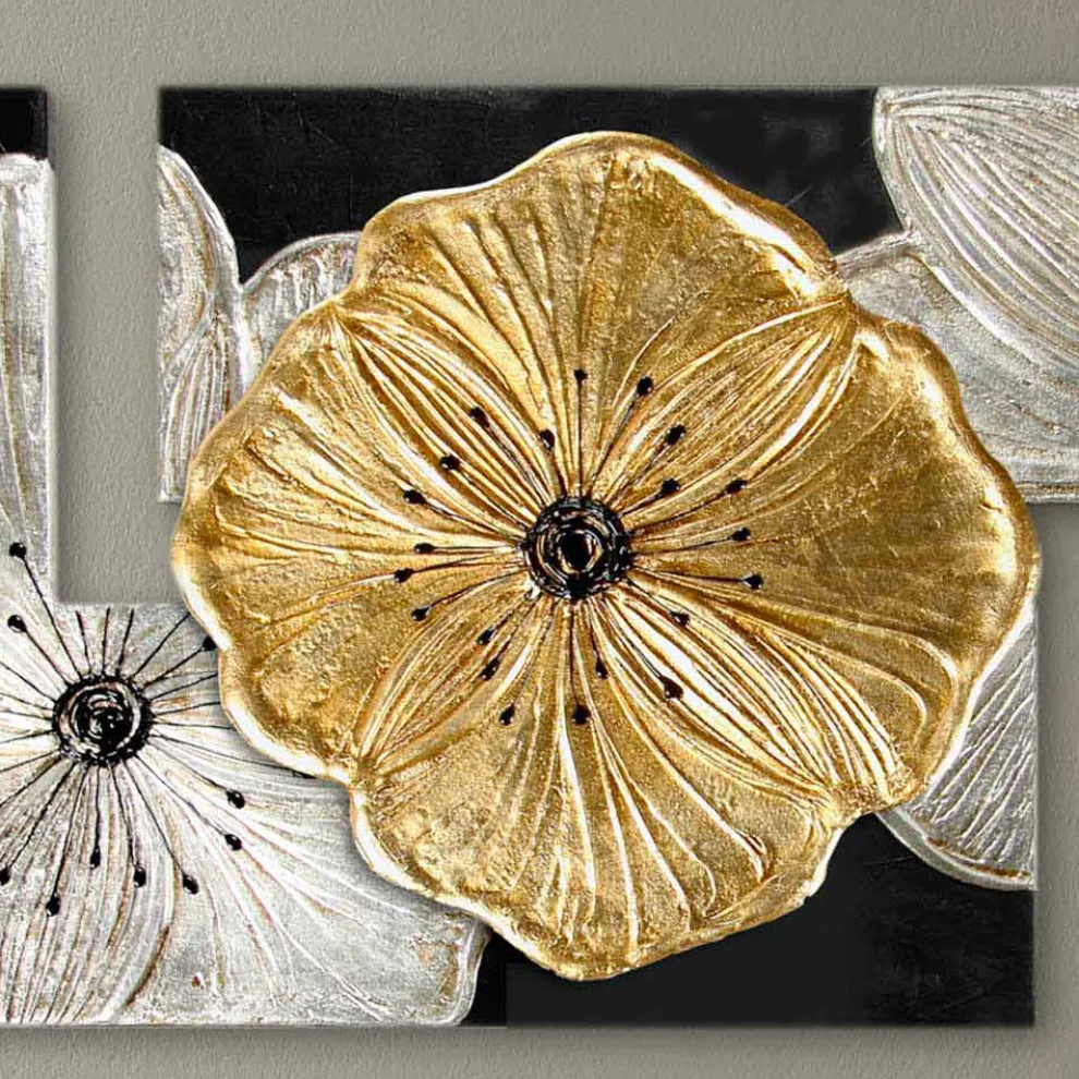 Blumen-Gemälde in modernem Design Petunia Oro klein Viadurini Decor