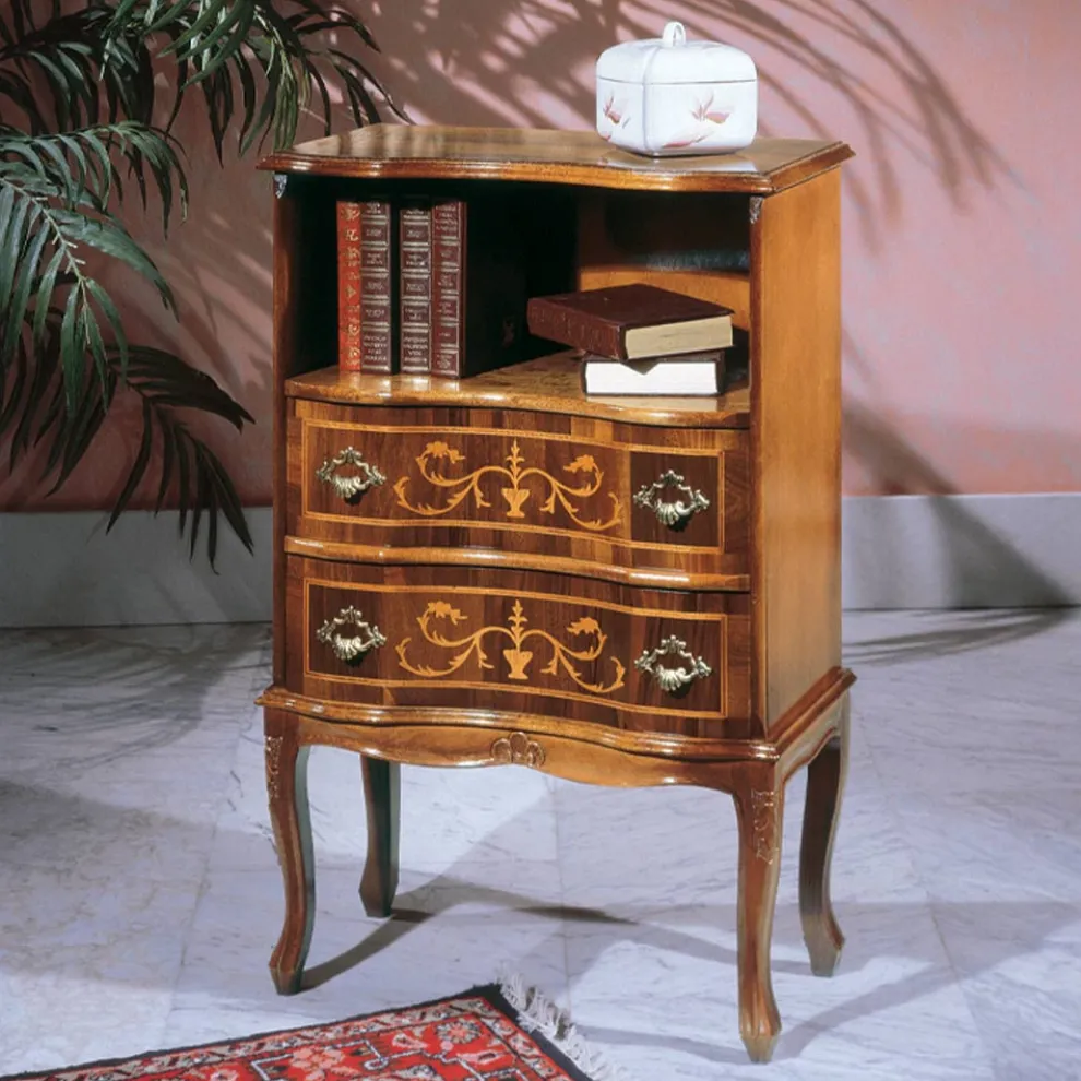 Klassischer Nachttisch aus Walnussholz mit Schubladen Made in Italy - Elegant