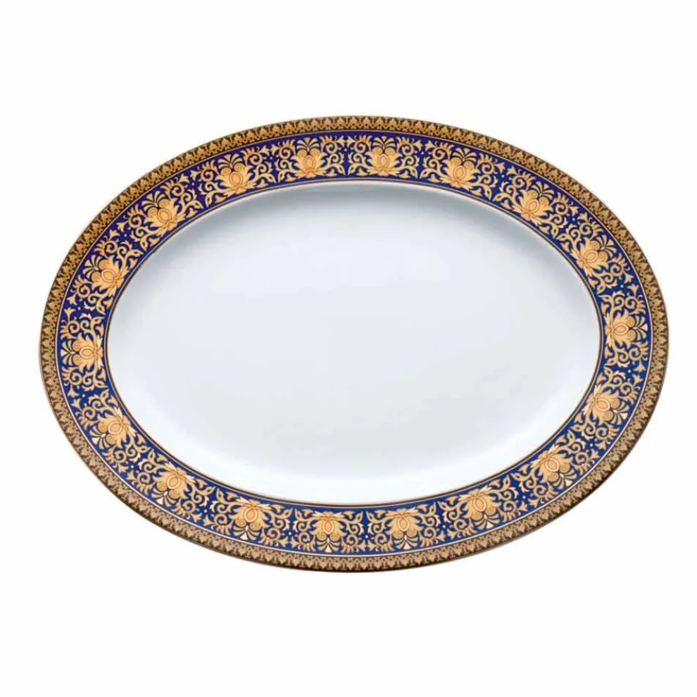 Rosenthal Versace Medusa Blau Ovale Designplatte aus Porzellan