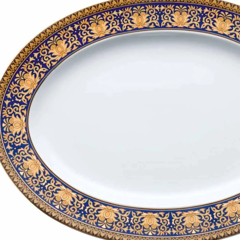 Rosenthal Versace Medusa Blau Ovale Designplatte aus Porzellan