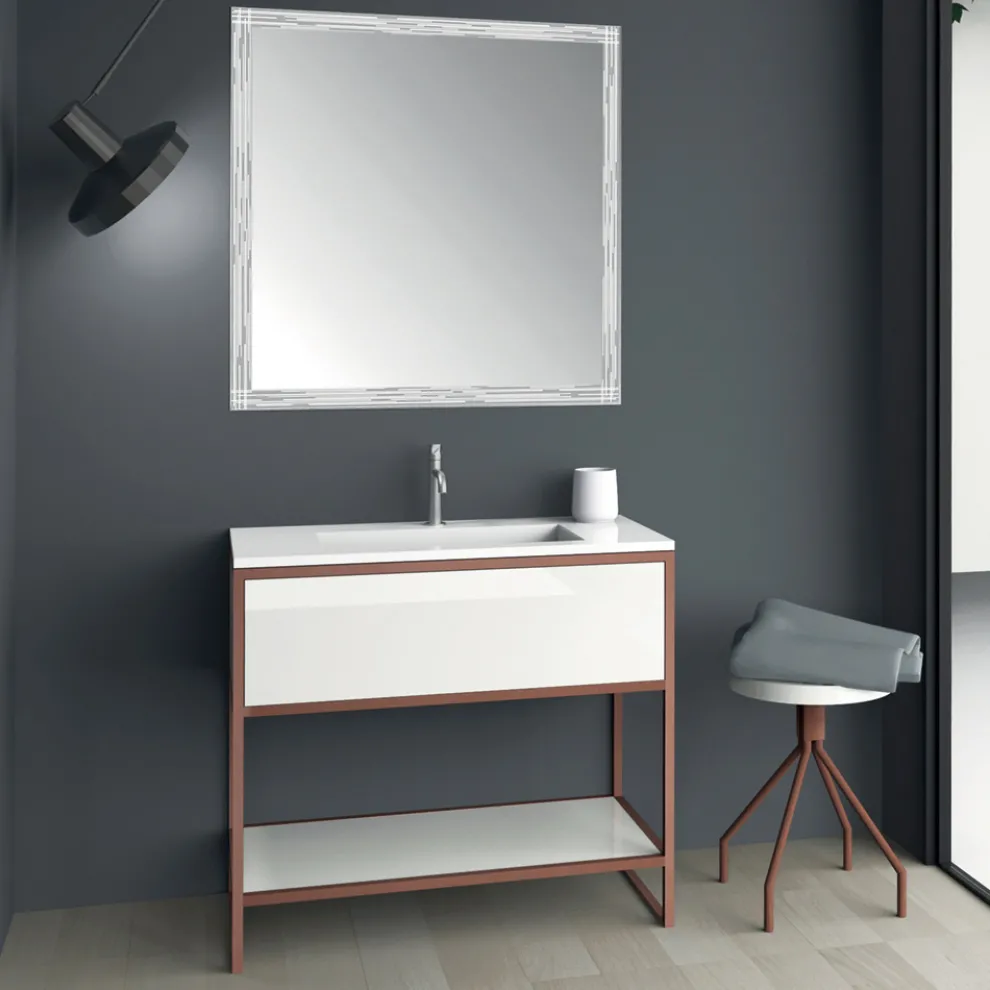 Boden Badezimmermöbel aus kupfernem Metall und weißem Mdf Made in Italy - Cizco