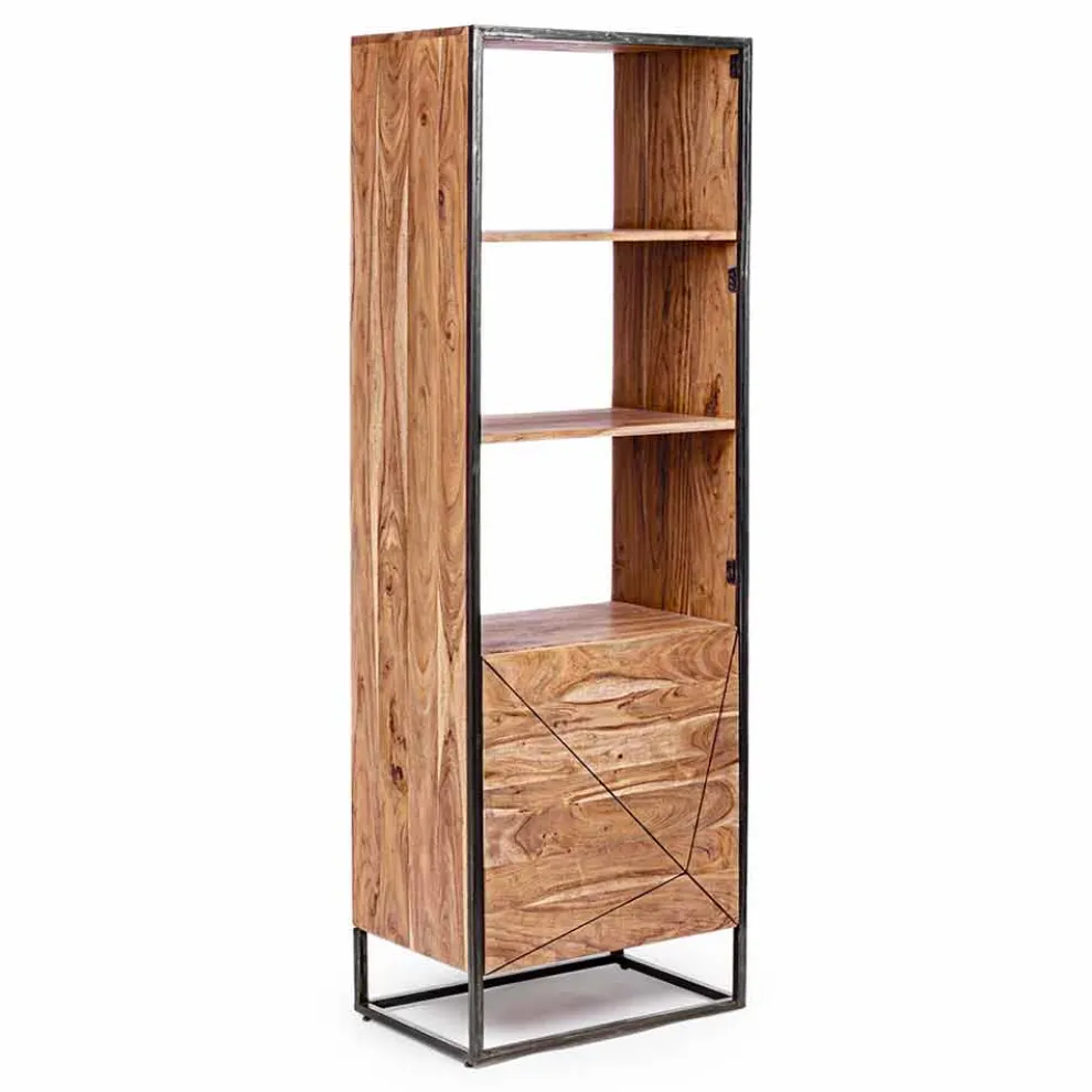 Boden Bücherregal mit Struktur in Akazienholz und Stahl Homemotion - Golia