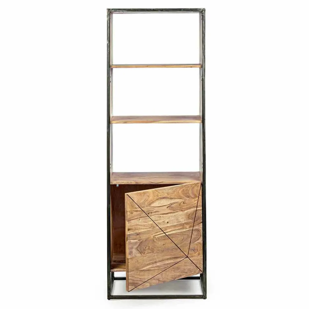Boden Bücherregal mit Struktur in Akazienholz und Stahl Homemotion - Golia