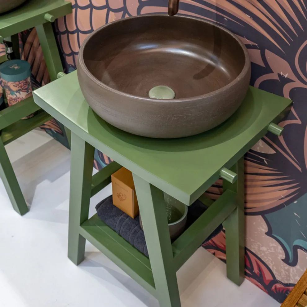 Boden-Badezimmerschrank aus grünem Teakholz mit Handtuchhaken - Raomi