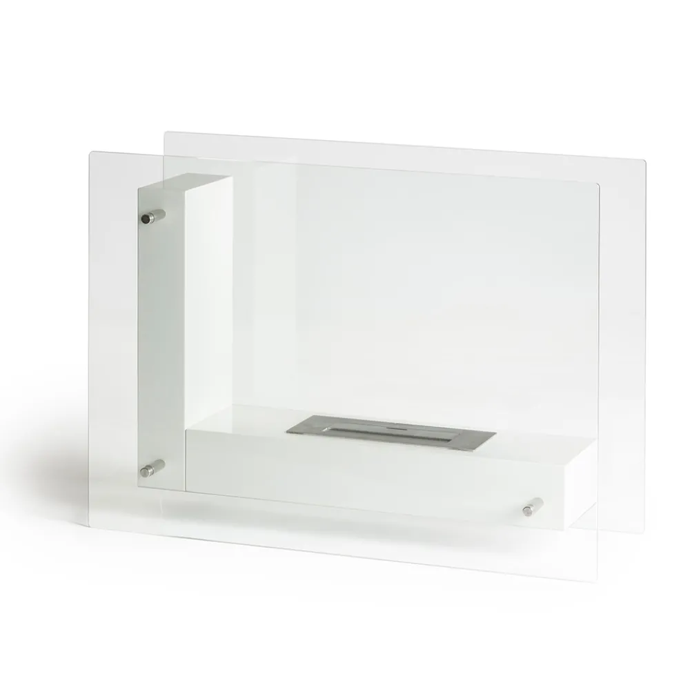 Boden-Biokamin mit doppelseitiger Struktur aus Glas und Metall - Planeto