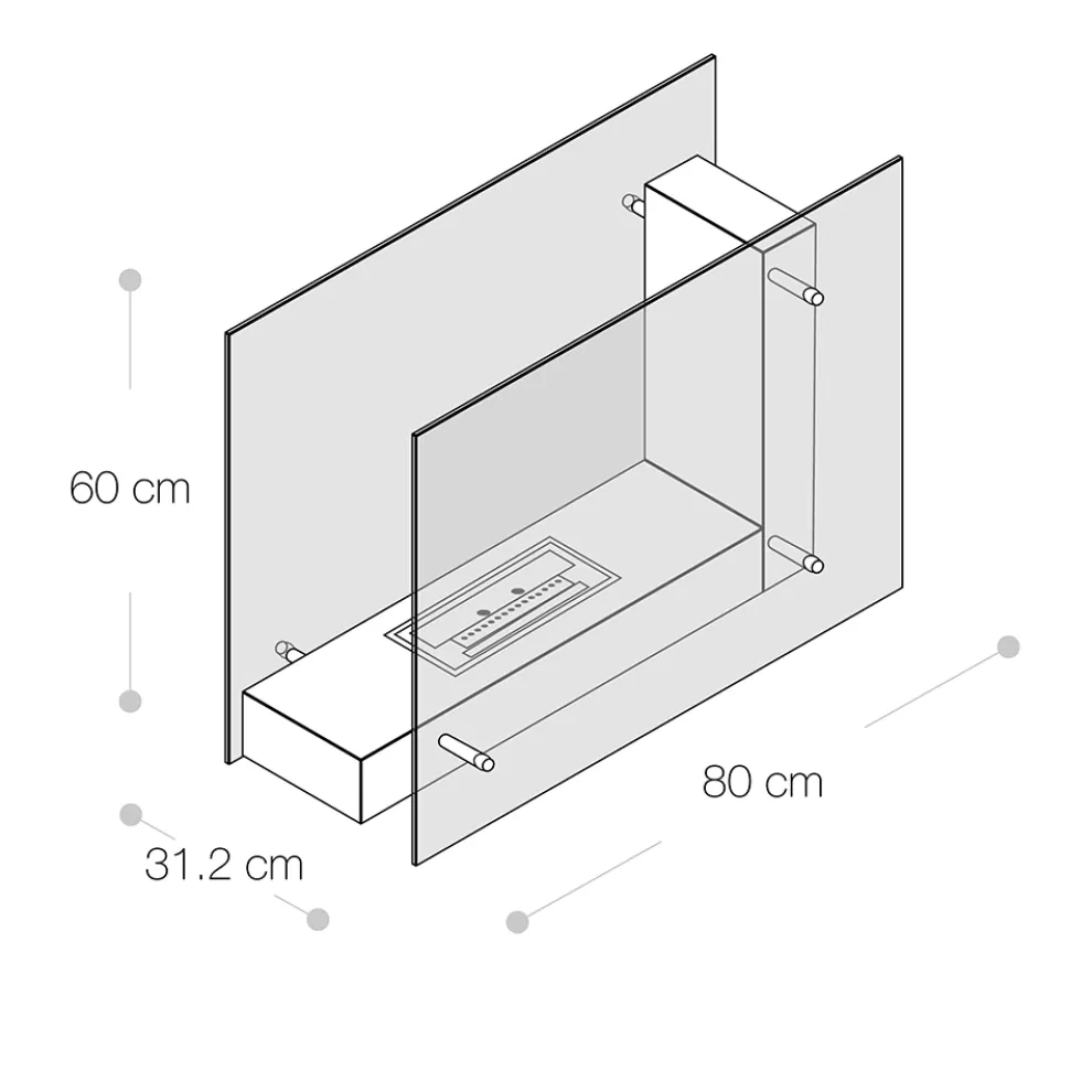 Boden-Biokamin mit doppelseitiger Struktur aus Glas und Metall - Planeto