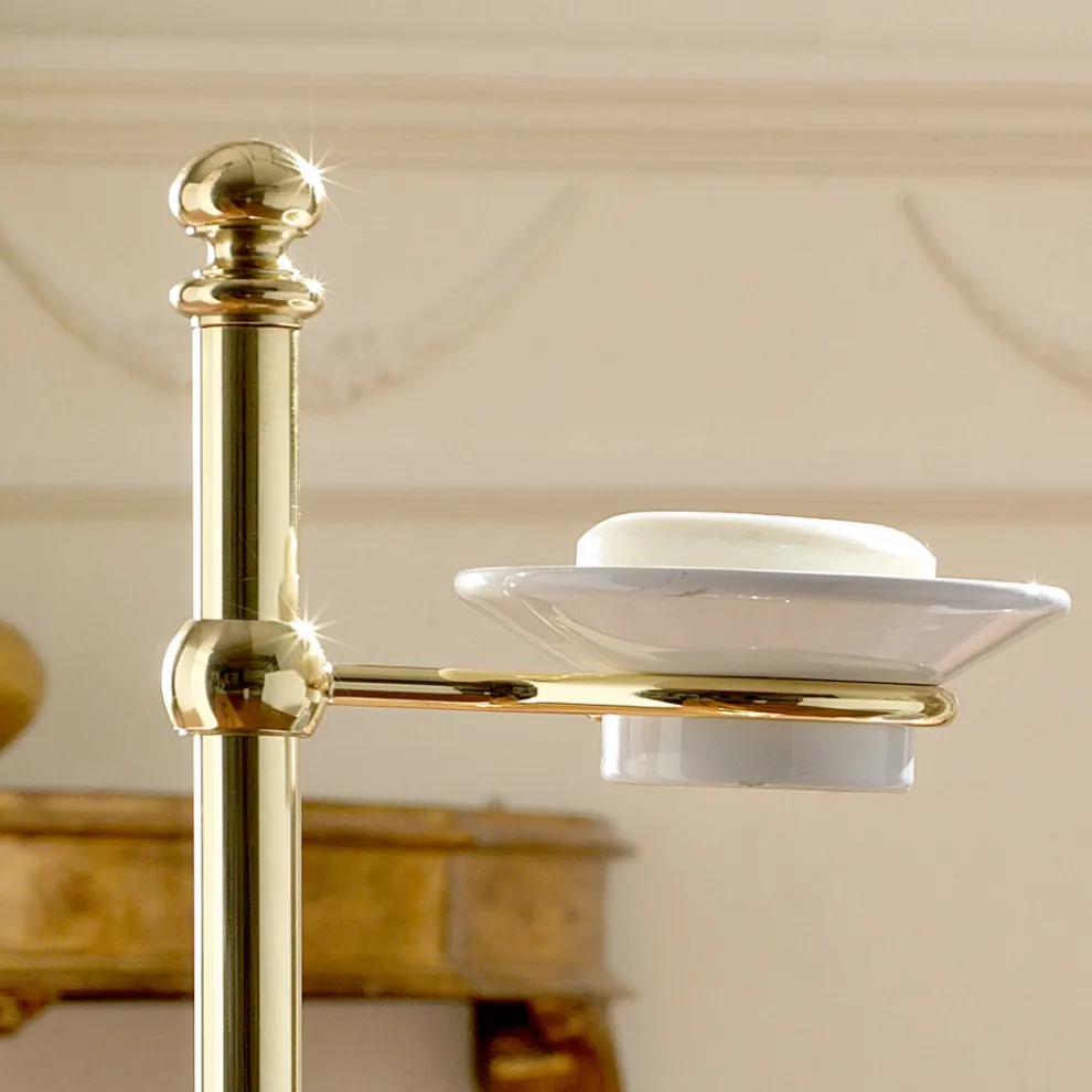 Bodenhandtuchhalter mit Seifenschale aus Messing und Vintage-Keramik - Rouen