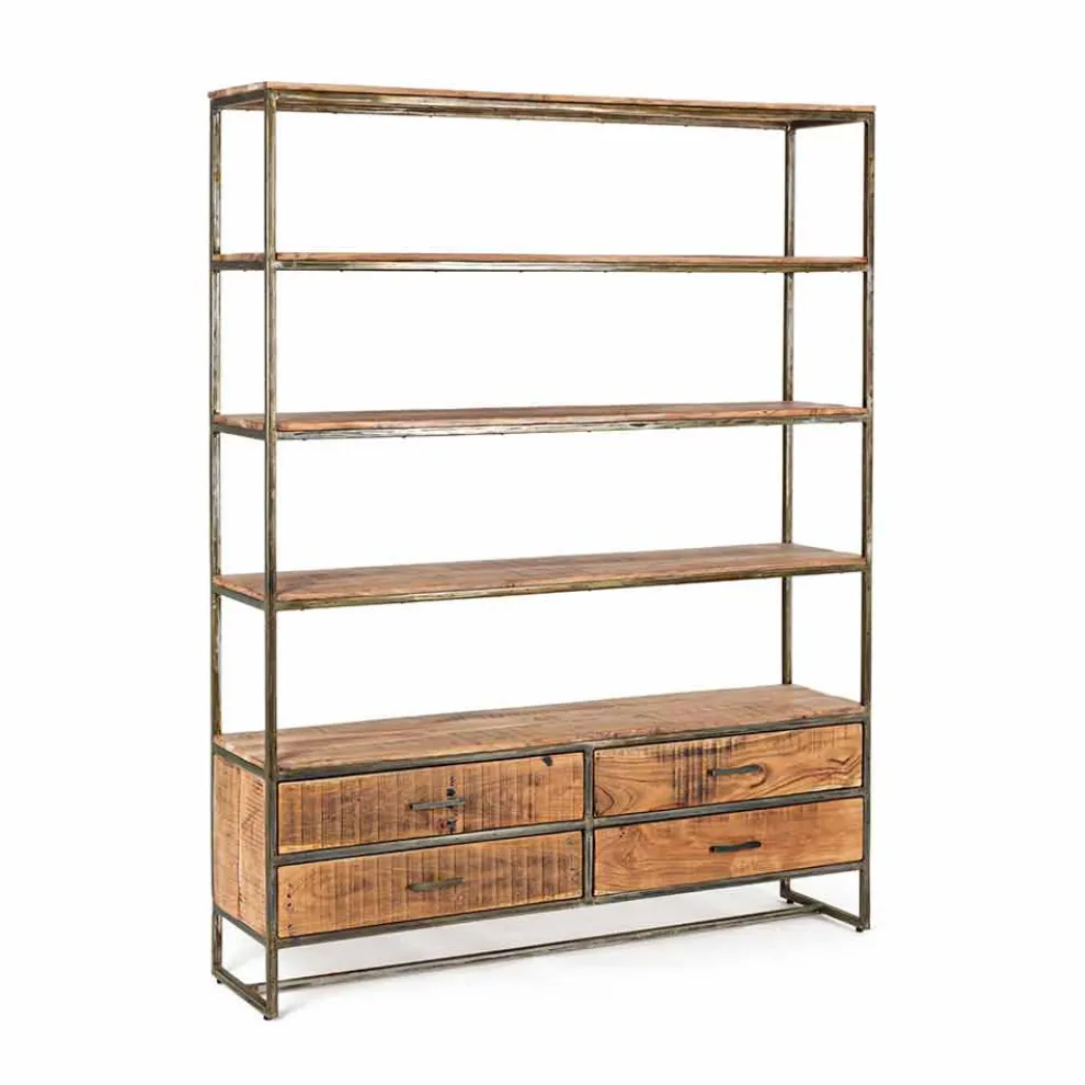 Bodenregal im Industriestil aus Stahl und Holz Homemotion - Zompo