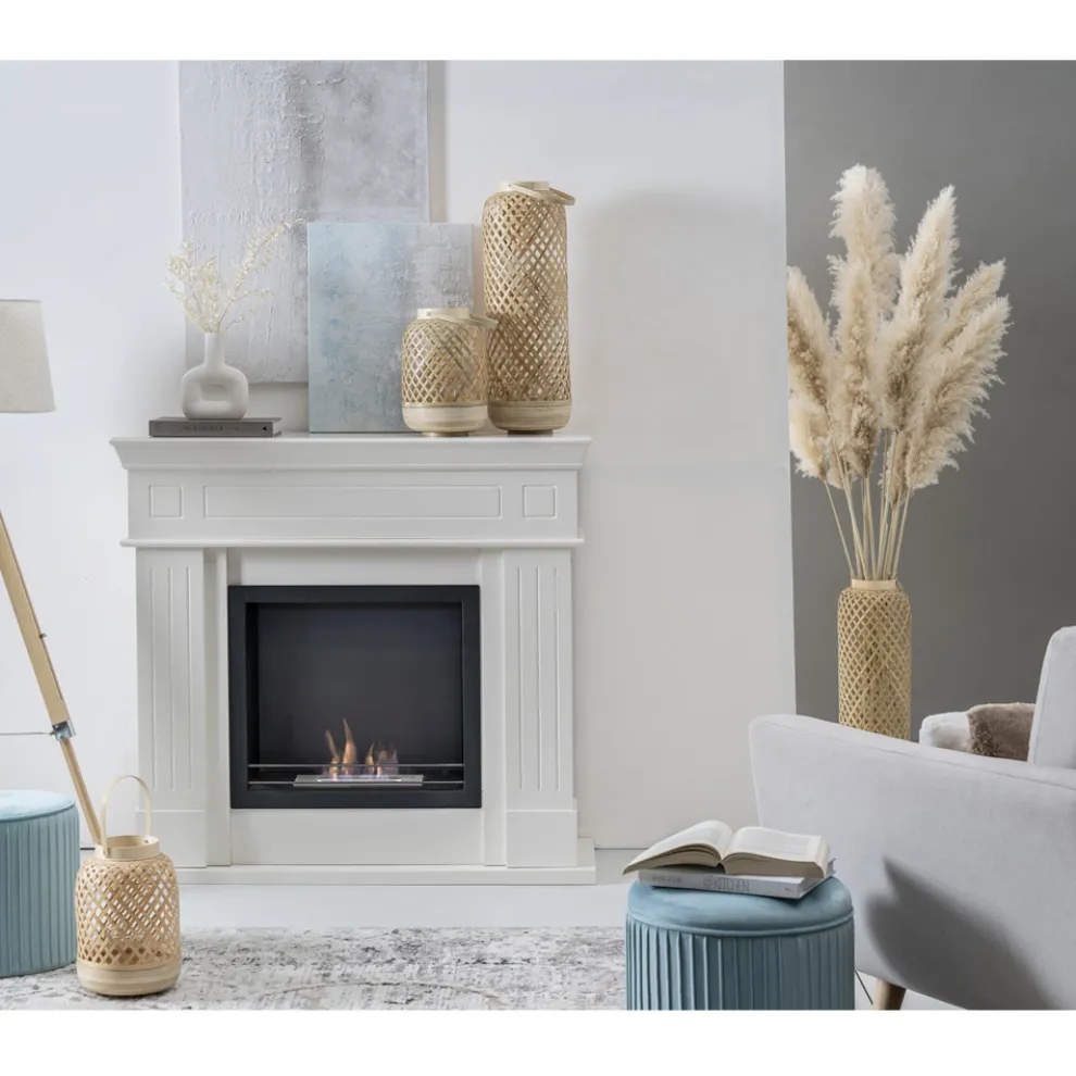 Bodenstehender Bioethanol-Kamin aus Metall mit Holzstruktur – Snoopy