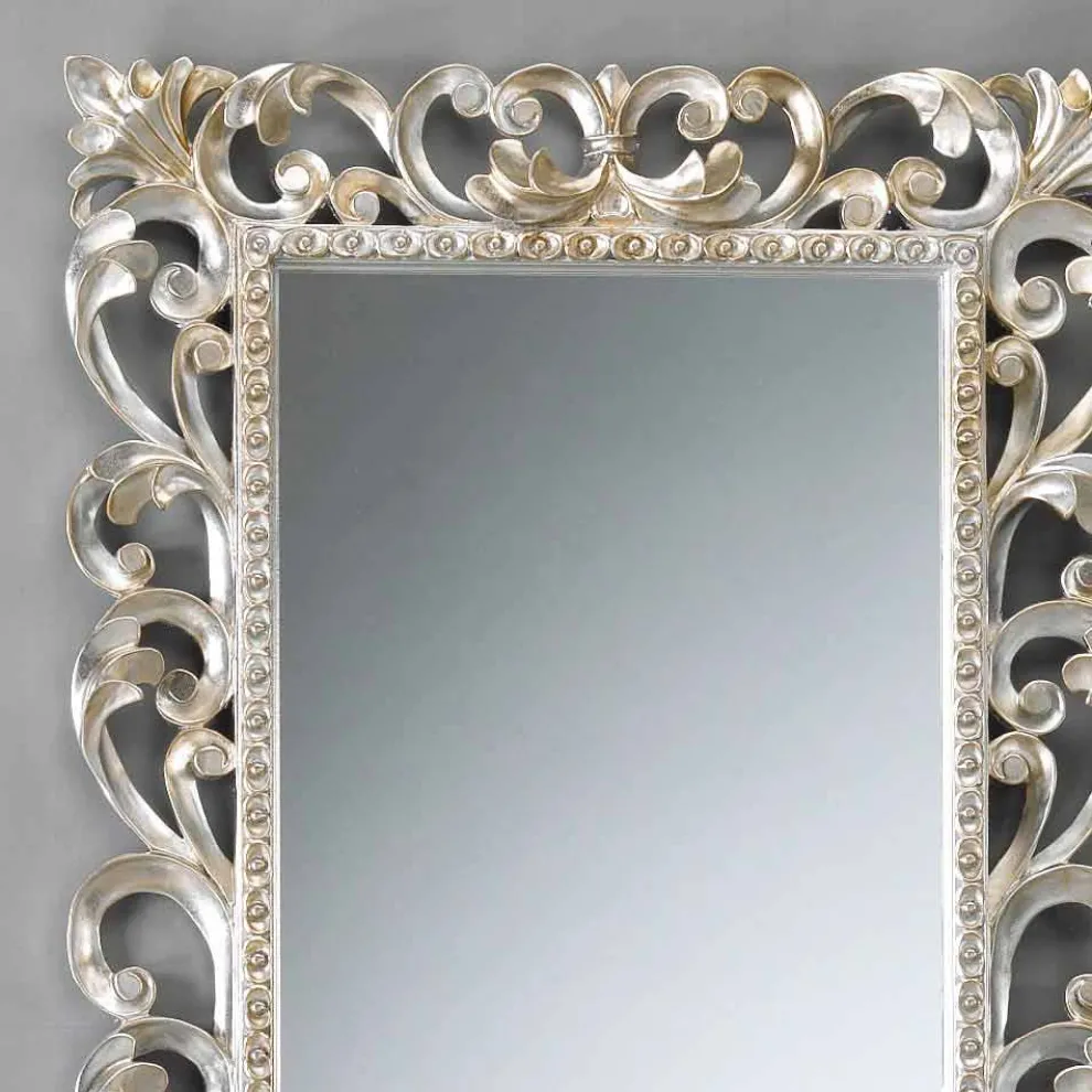 vertikaler Wandspiegel mit Spiegelrahmen in Altsilber Paris