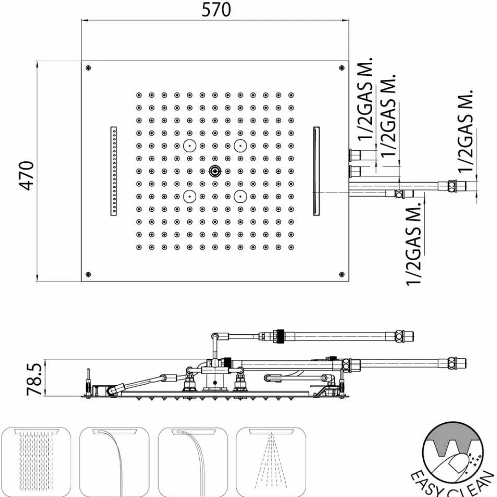 Bossini Deckenbrause in modernem Design 4 Strahlfunktionen   Dream