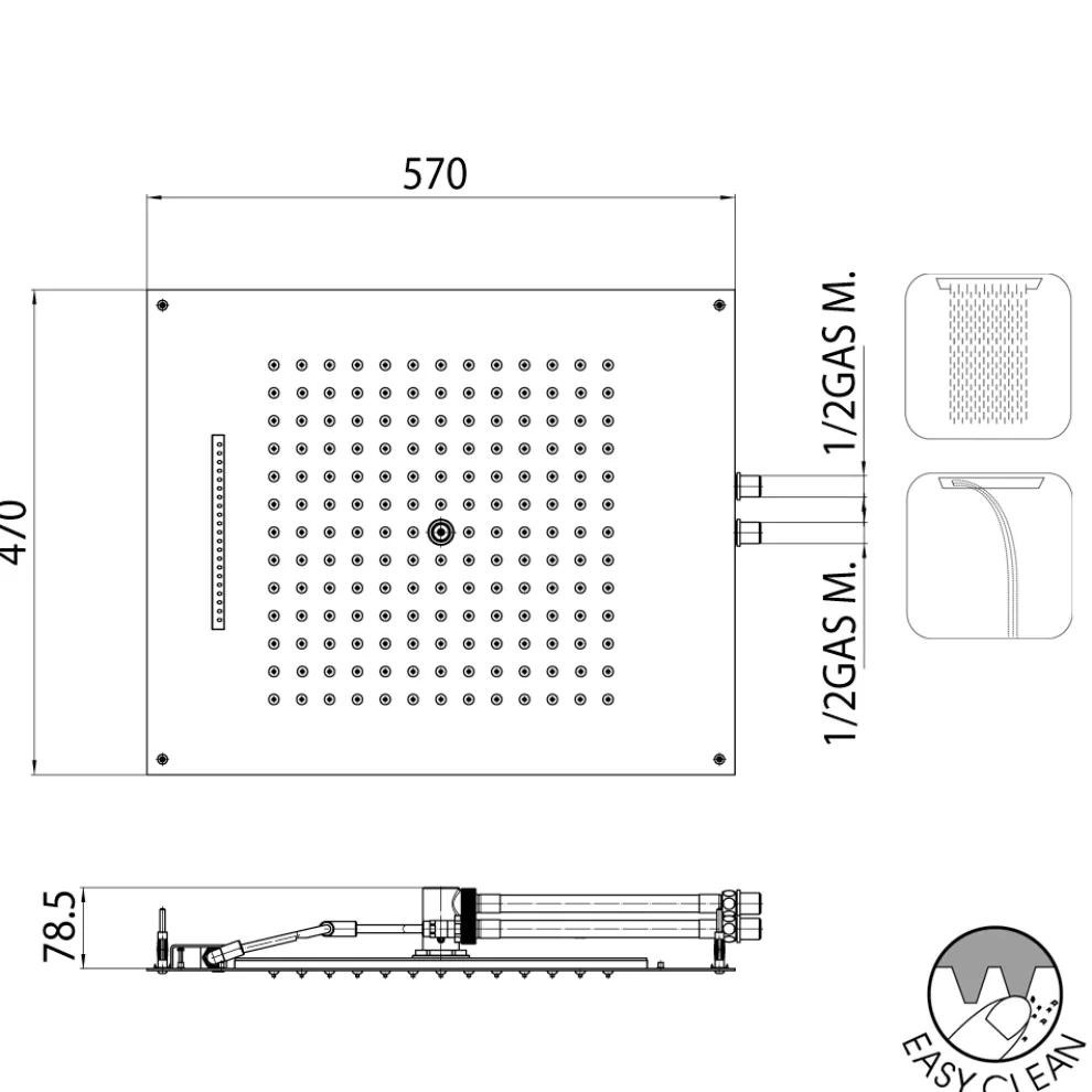 Bossini Deckenduschkopf in Chromoptik mit zwei verschiedenen Dream-Düsen