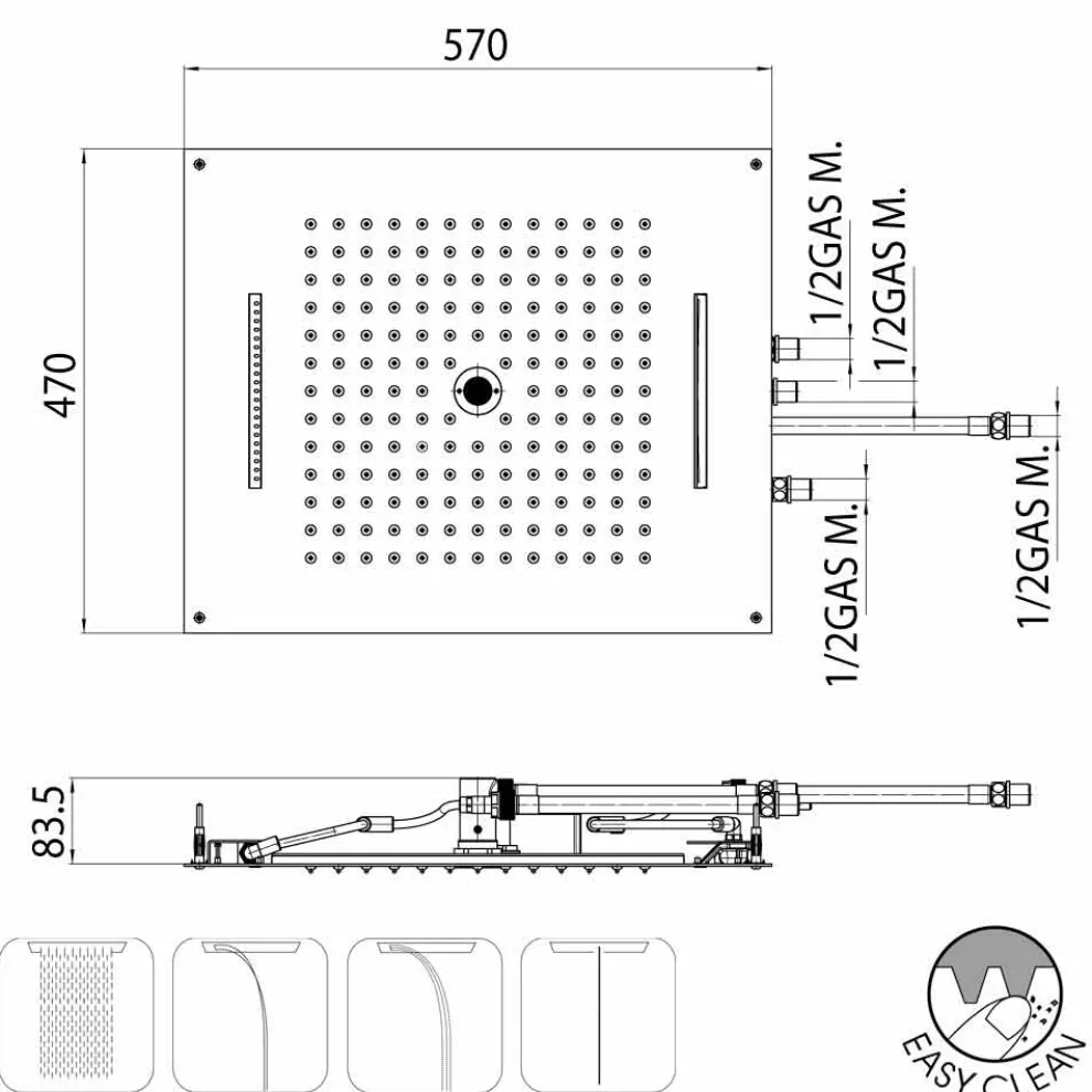 Bossini Moderner Regenduschkopf  mit 4 Strahlfunktionen
