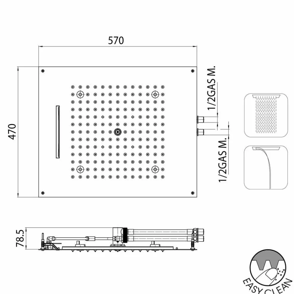 Bossini Regenduschkopf   in modernem Design mit 2 Strahlarten Dream