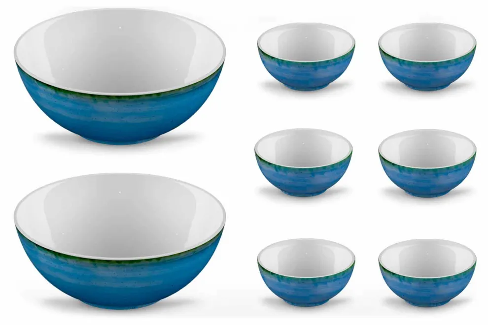 Service 6 Eisschalen und 2 Schalen aus farbigem Porzellan - Rurolo