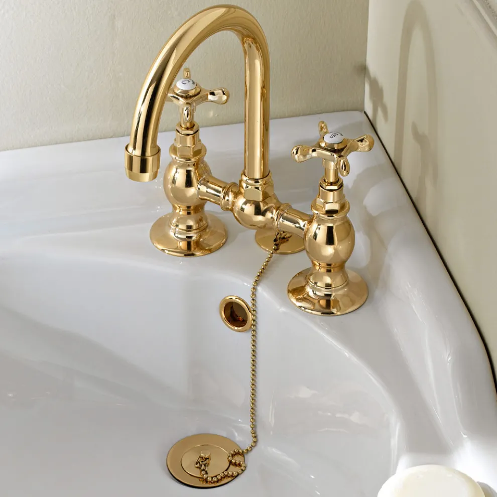 Brückenarmaturen für Waschbecken aus klassischem handgefertigtem Messing - Fioretta