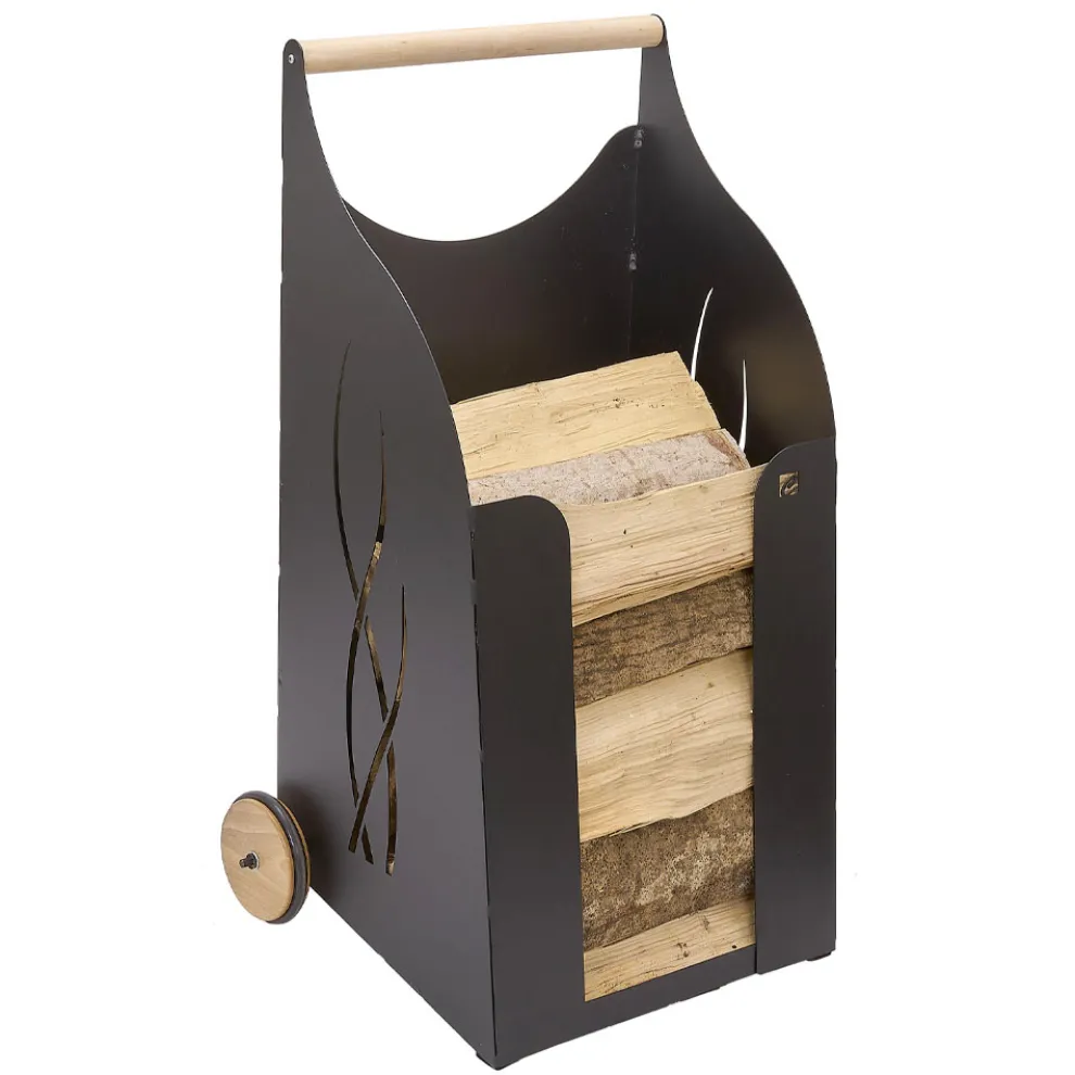 Brennholzwagen für den Innenbereich, schwarz lackiertes Eisen, hergestellt in Italien - Chloe