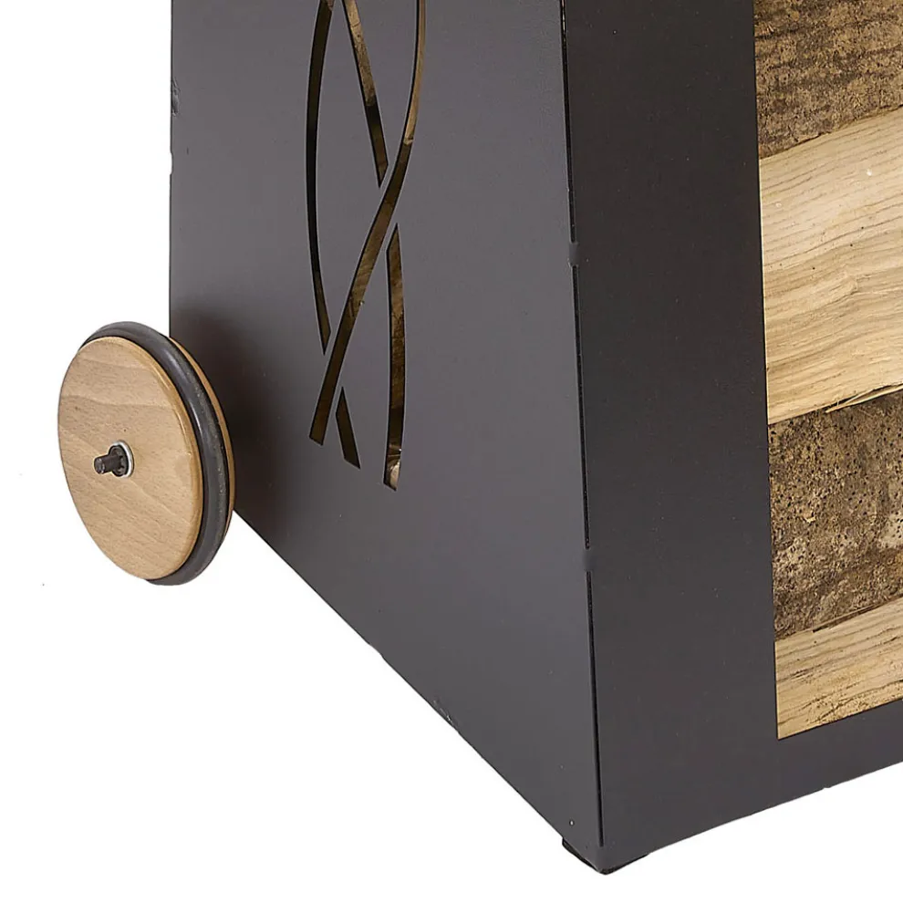 Brennholzwagen für den Innenbereich, schwarz lackiertes Eisen, hergestellt in Italien - Chloe
