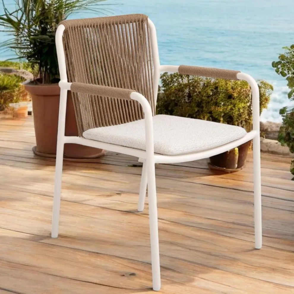 Outdoor-Sessel aus beigem Aluminium und Terra-Seil - Luxe