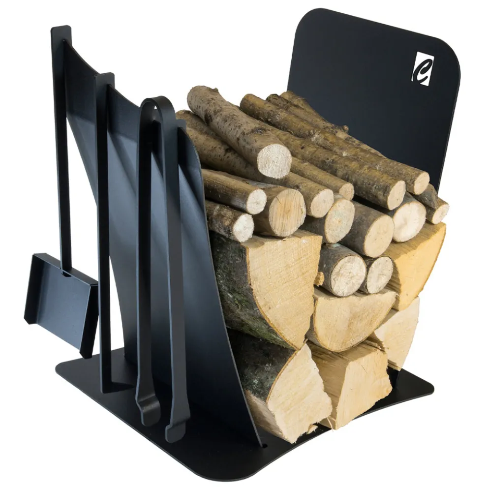 Brennholzhalter für den Innenbereich aus Stahl mit 3 Zubehörteilen Made in Italy - Nelumbo