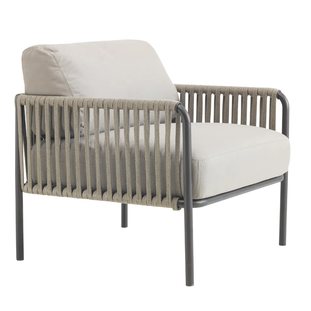 Outdoor-Sessel aus Stahl und Seil mit Kissen Made in Italy - Helga