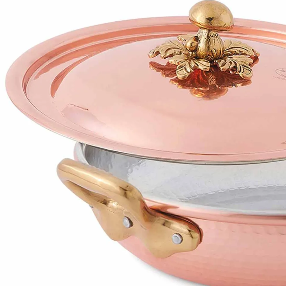 Rundes Design Verzinnte Kupferpfanne mit Deckel 20 cm - Mariastella