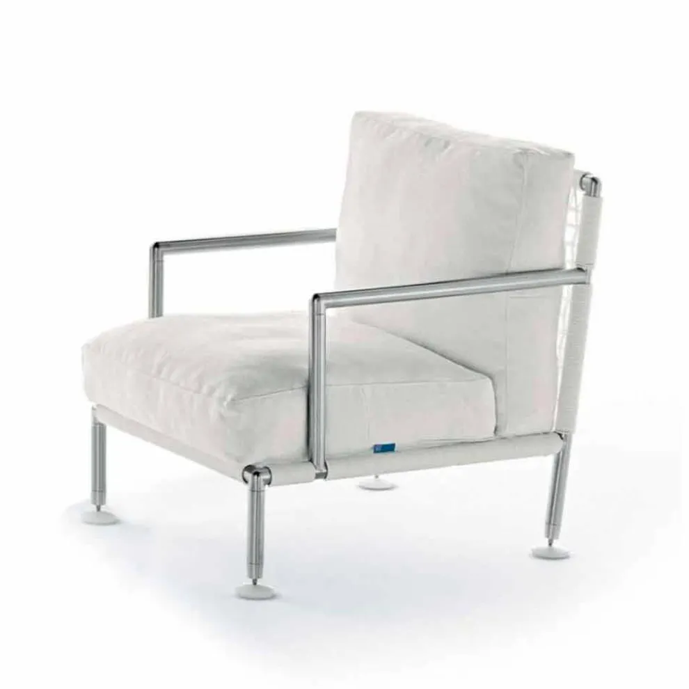 Moderner Design-Sessel aus Stahl und schwarzem oder weißem PVC für den Außenbereich - Ontario2