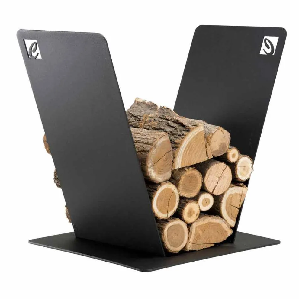 Holzhalter für Kamin Modernes Design aus schwarzem Stahl Made in Italy - Vespero