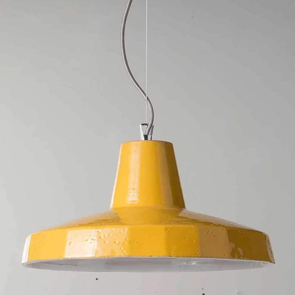 42cm Pendelleuchte aus Messing und toskanischer Maiolica Rossi - Toscot