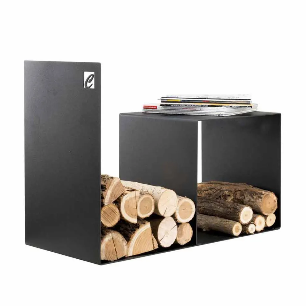 Modernes Design Holzhalter mit Innentisch aus schwarzem Stahl - Cecia