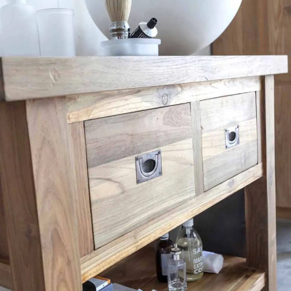 Composition 3 Badezimmermöbel aus Teakholz mit Waschbecken aus Harz - Essence