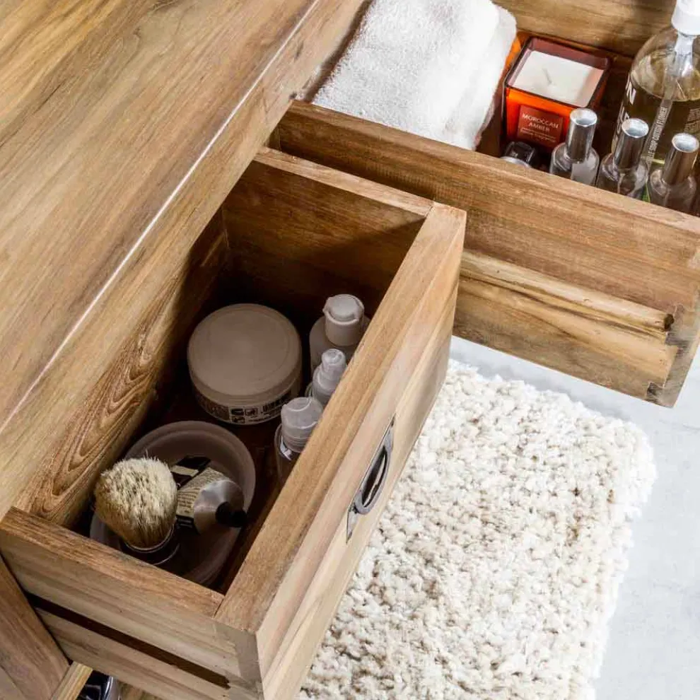 Composition 3 Badezimmermöbel aus Teakholz mit Waschbecken aus Harz - Essence