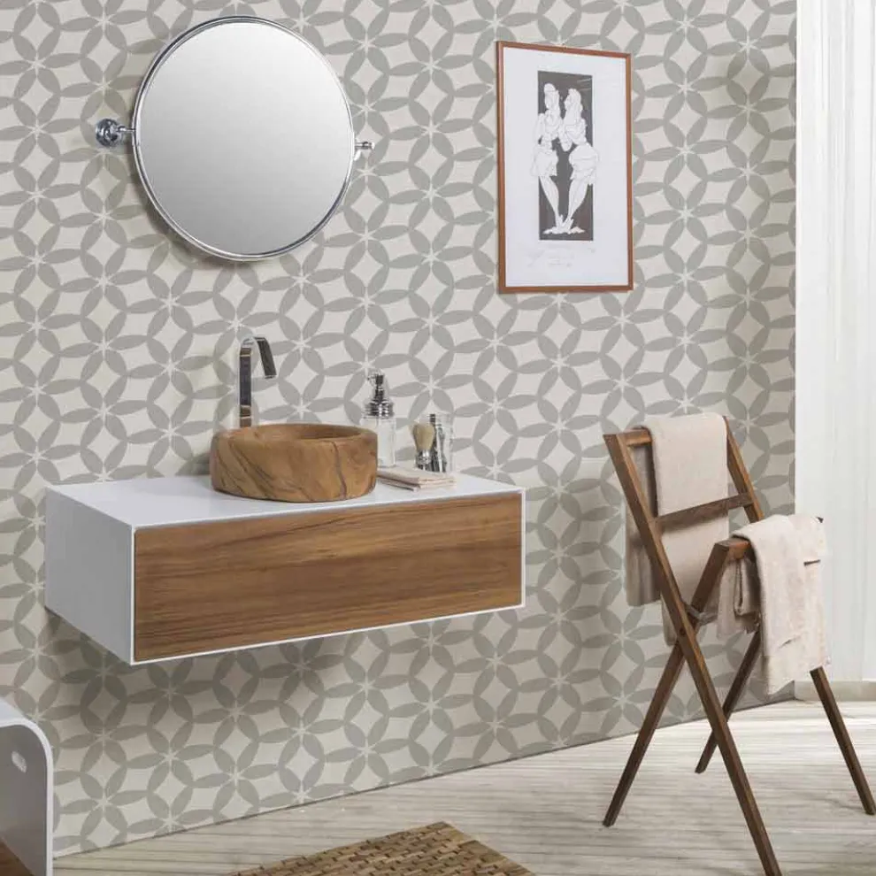 Composition 3 Badezimmermöbel aus Teakholz und Hi Macs® - Talk